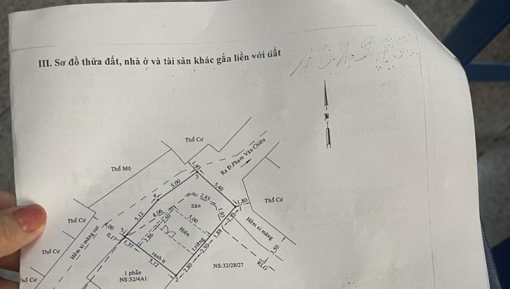 Bán nhà lô góc Phạm Văn Chiêu GV, 62.5m2, ngang 5.4m, nở hậu, Đ. 3m giá chỉ 3.x tỷ